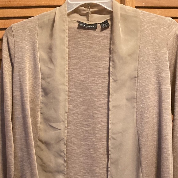 Metaphor Tan Open Front Chiffon Trim Cardigan - Picture 2 of 12